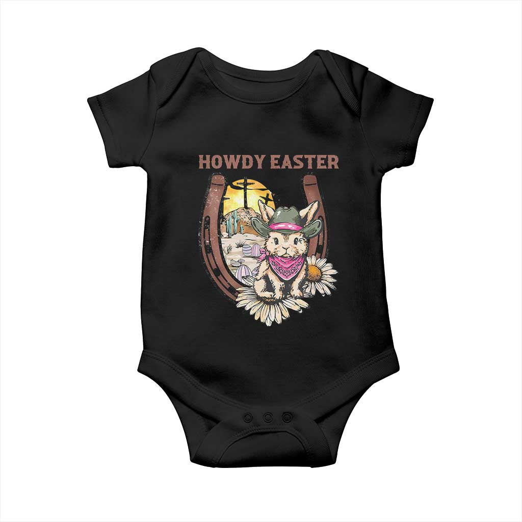 Funny Western Easter Day Baby Onesie Howdy Easter Country Cowboy Bunny Horseshoe TS11 Black Print Your Wear