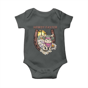 Funny Western Easter Day Baby Onesie Howdy Easter Country Cowboy Bunny Horseshoe TS11 Dark Heather Print Your Wear