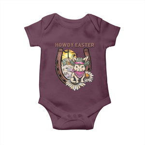 Funny Western Easter Day Baby Onesie Howdy Easter Country Cowboy Bunny Horseshoe TS11 Maroon Print Your Wear