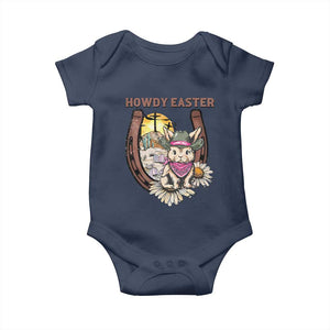 Funny Western Easter Day Baby Onesie Howdy Easter Country Cowboy Bunny Horseshoe TS11 Navy Print Your Wear
