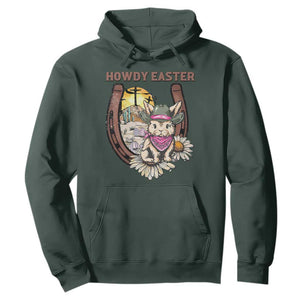 Funny Western Easter Day Hoodie Howdy Easter Country Cowboy Bunny Horseshoe TS11 Dark Forest Green Print Your Wear