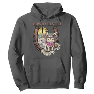 Funny Western Easter Day Hoodie Howdy Easter Country Cowboy Bunny Horseshoe TS11 Dark Heather Print Your Wear