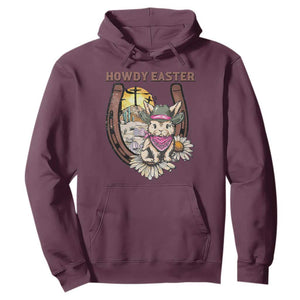 Funny Western Easter Day Hoodie Howdy Easter Country Cowboy Bunny Horseshoe TS11 Maroon Print Your Wear