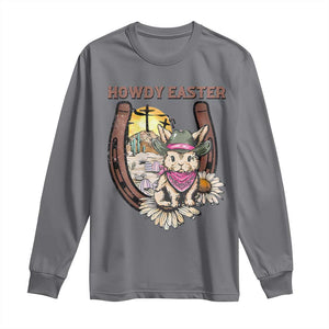 Funny Western Easter Day Long Sleeve Shirt Howdy Easter Country Cowboy Bunny Horseshoe TS11 Charcoal Print Your Wear