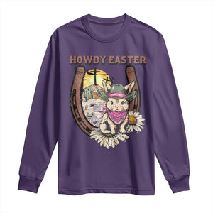 Funny Western Easter Day Long Sleeve Shirt Howdy Easter Country Cowboy Bunny Horseshoe TS11 Purple Print Your Wear