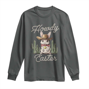 Funny Western Easter Day Long Sleeve Shirt Howdy Easter Country Cowboy Bunny TS11 Dark Heather Print Your Wear