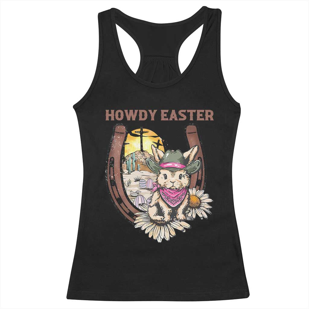 Funny Western Easter Day Racerback Tank Top Howdy Easter Country Cowboy Bunny Horseshoe TS11 Black Print Your Wear