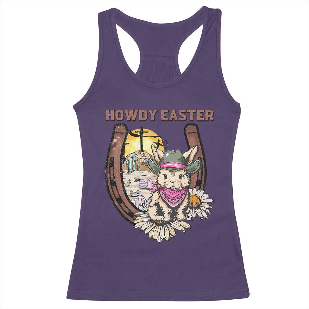 Funny Western Easter Day Racerback Tank Top Howdy Easter Country Cowboy Bunny Horseshoe TS11 Purple Print Your Wear