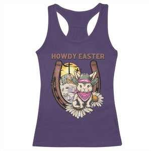 Funny Western Easter Day Racerback Tank Top Howdy Easter Country Cowboy Bunny Horseshoe TS11 Purple Print Your Wear
