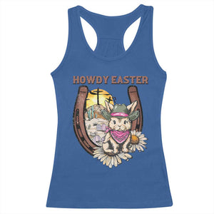 Funny Western Easter Day Racerback Tank Top Howdy Easter Country Cowboy Bunny Horseshoe TS11 Royal Blue Print Your Wear