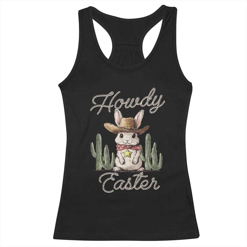 Funny Western Easter Day Racerback Tank Top Howdy Easter Country Cowboy Bunny TS11 Black Print Your Wear