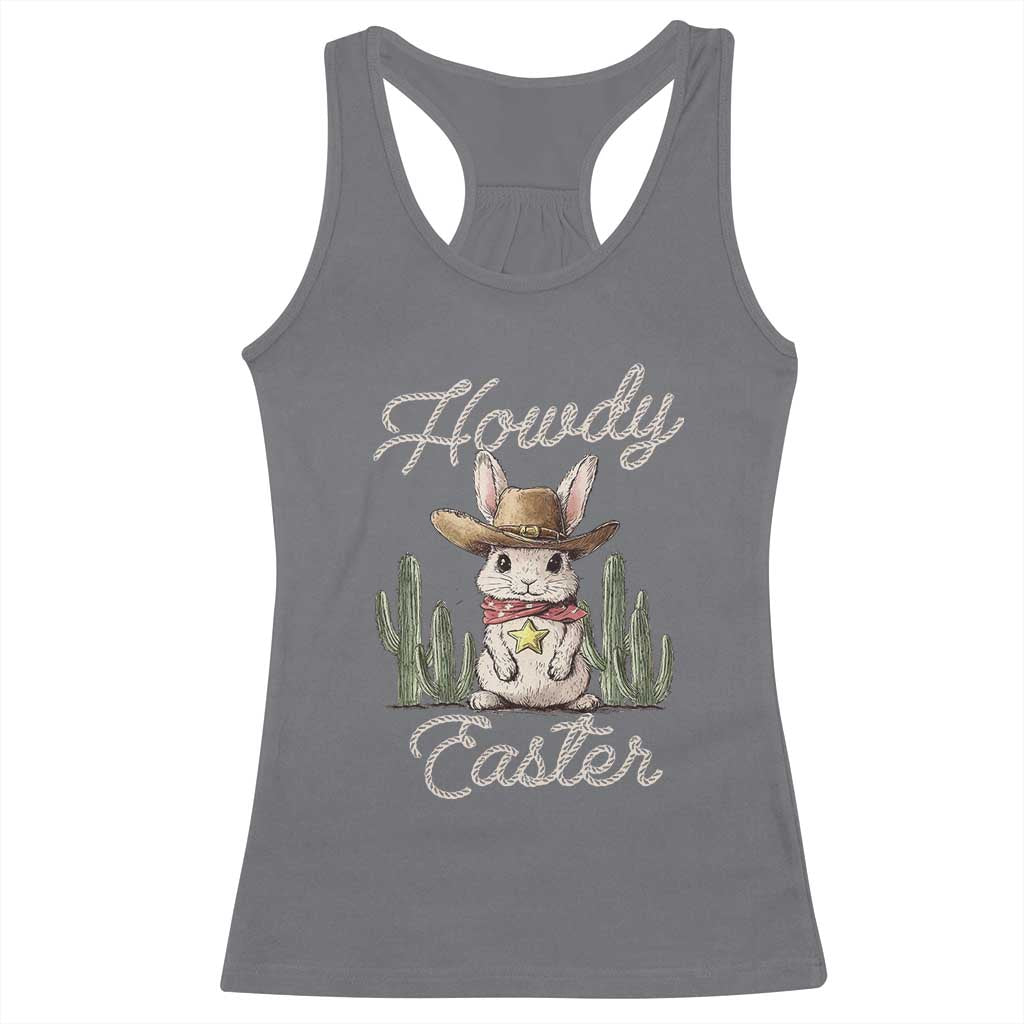 Funny Western Easter Day Racerback Tank Top Howdy Easter Country Cowboy Bunny TS11 Charcoal Print Your Wear