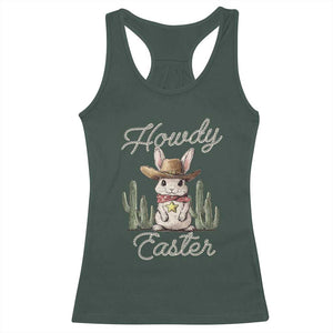 Funny Western Easter Day Racerback Tank Top Howdy Easter Country Cowboy Bunny TS11 Dark Forest Green Print Your Wear