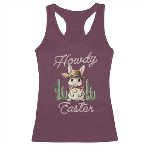 Funny Western Easter Day Racerback Tank Top Howdy Easter Country Cowboy Bunny TS11 Maroon Print Your Wear