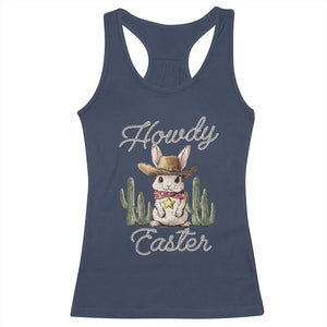 Funny Western Easter Day Racerback Tank Top Howdy Easter Country Cowboy Bunny TS11 Navy Print Your Wear
