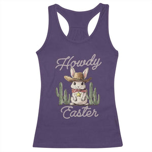 Funny Western Easter Day Racerback Tank Top Howdy Easter Country Cowboy Bunny TS11 Purple Print Your Wear