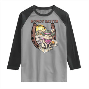 Funny Western Easter Day Raglan Shirt Howdy Easter Country Cowboy Bunny Horseshoe TS11 Sport Gray Black Print Your Wear