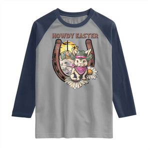 Funny Western Easter Day Raglan Shirt Howdy Easter Country Cowboy Bunny Horseshoe TS11 Sport Gray Navy Print Your Wear