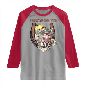 Funny Western Easter Day Raglan Shirt Howdy Easter Country Cowboy Bunny Horseshoe TS11 Sport Gray Red Print Your Wear
