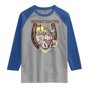 Funny Western Easter Day Raglan Shirt Howdy Easter Country Cowboy Bunny Horseshoe TS11 Sport Gray Royal Print Your Wear
