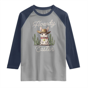 Funny Western Easter Day Raglan Shirt Howdy Easter Country Cowboy Bunny TS11 Sport Gray Navy Print Your Wear