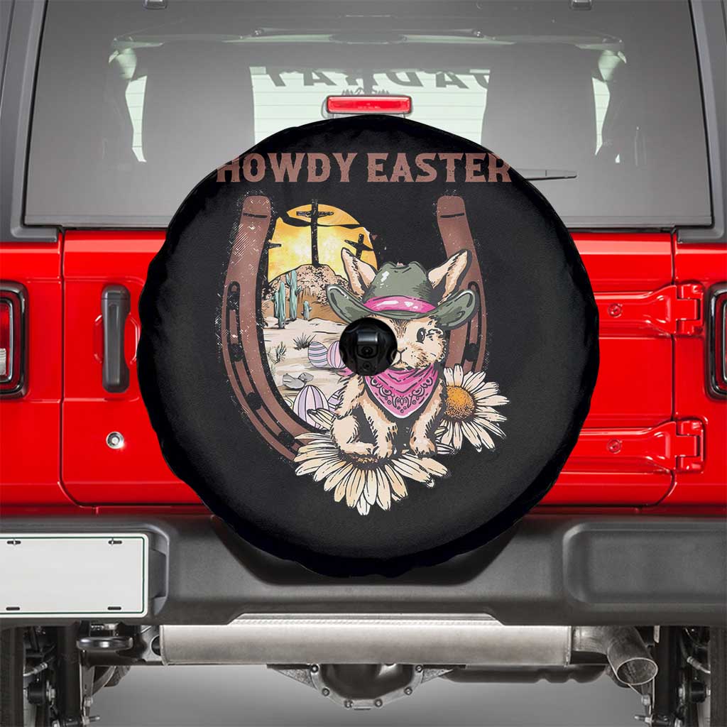 Funny Western Easter Day Spare Tire Cover Howdy Easter Country Cowboy Bunny Horseshoe TS11 Black Print Your Wear