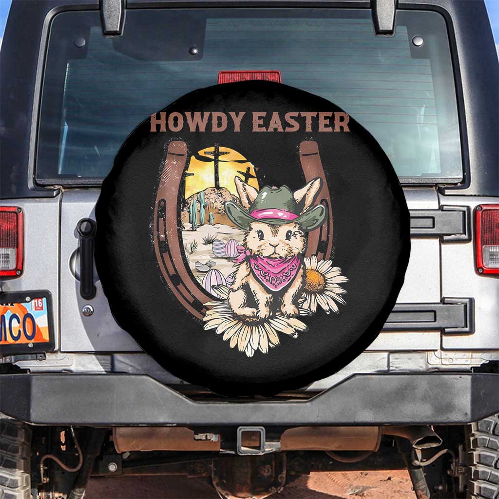 Funny Western Easter Day Spare Tire Cover Howdy Easter Country Cowboy Bunny Horseshoe TS11 No hole Black Print Your Wear