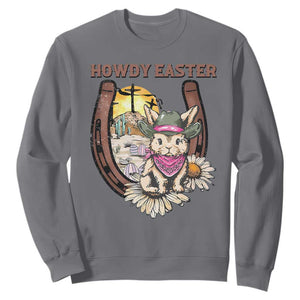 Funny Western Easter Day Sweatshirt Howdy Easter Country Cowboy Bunny Horseshoe TS11 Charcoal Print Your Wear