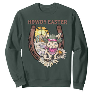 Funny Western Easter Day Sweatshirt Howdy Easter Country Cowboy Bunny Horseshoe TS11 Dark Forest Green Print Your Wear