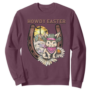 Funny Western Easter Day Sweatshirt Howdy Easter Country Cowboy Bunny Horseshoe TS11 Maroon Print Your Wear