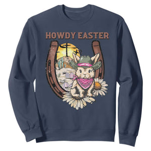 Funny Western Easter Day Sweatshirt Howdy Easter Country Cowboy Bunny Horseshoe TS11 Navy Print Your Wear