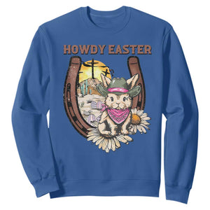 Funny Western Easter Day Sweatshirt Howdy Easter Country Cowboy Bunny Horseshoe TS11 Royal Blue Print Your Wear