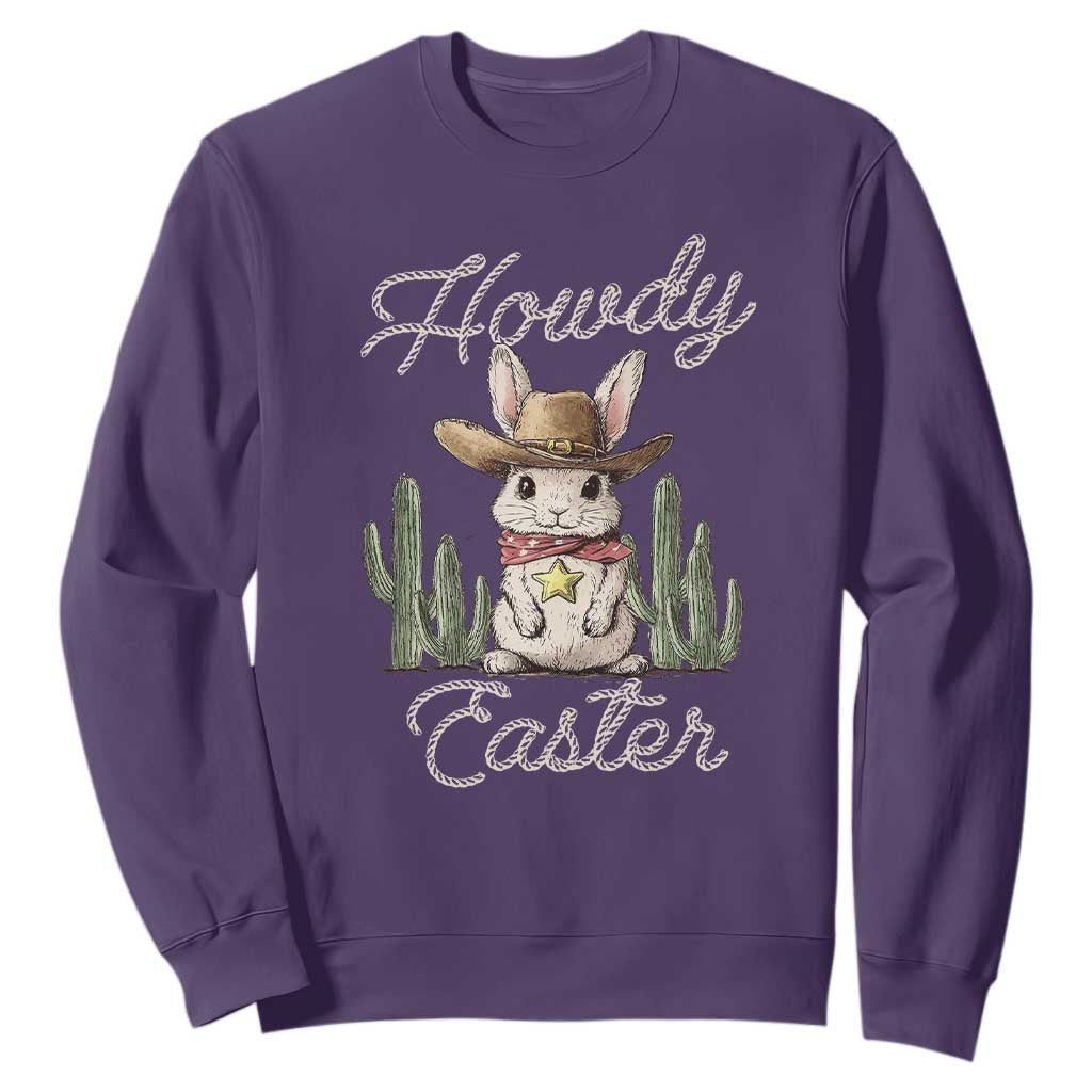 Funny Western Easter Day Sweatshirt Howdy Easter Country Cowboy Bunny TS11 Purple Print Your Wear
