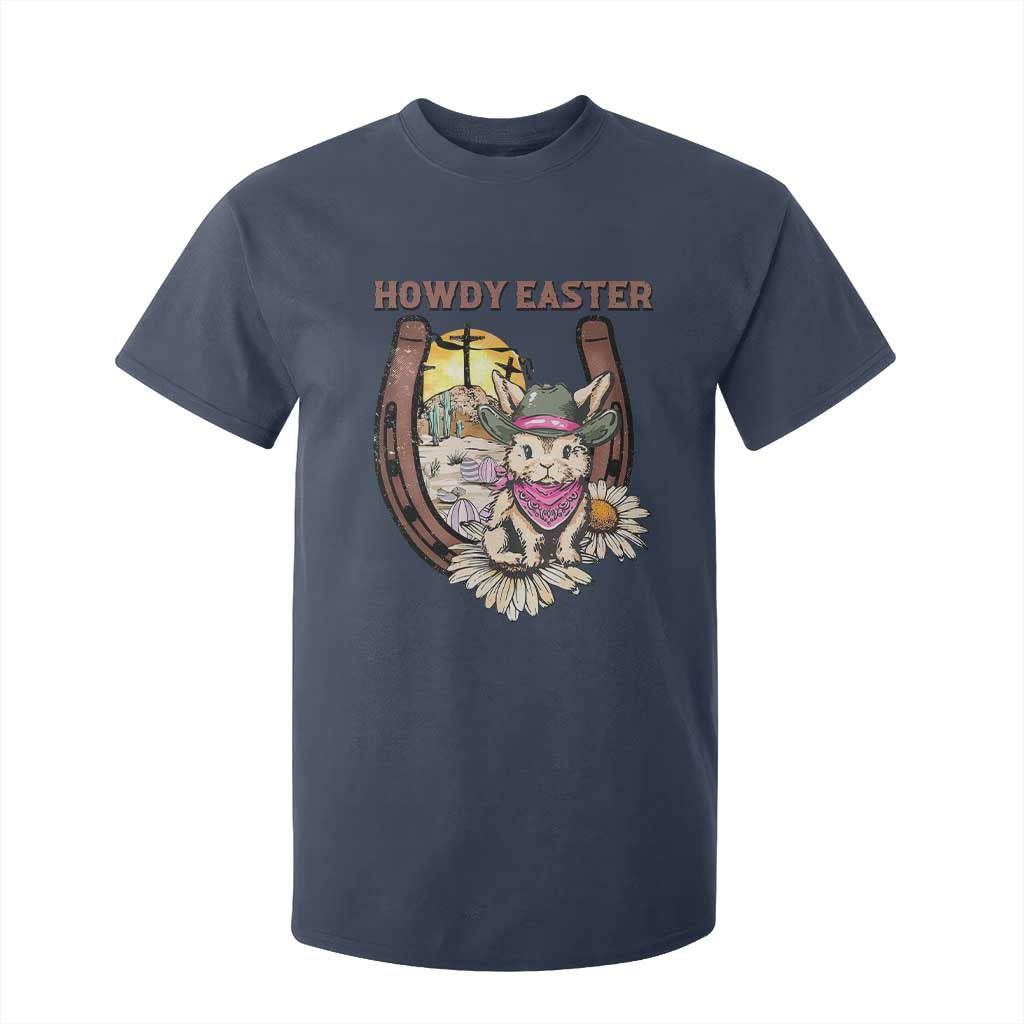 Funny Western Easter Day T Shirt For Kid Howdy Easter Country Cowboy Bunny Horseshoe TS11 Navy Print Your Wear