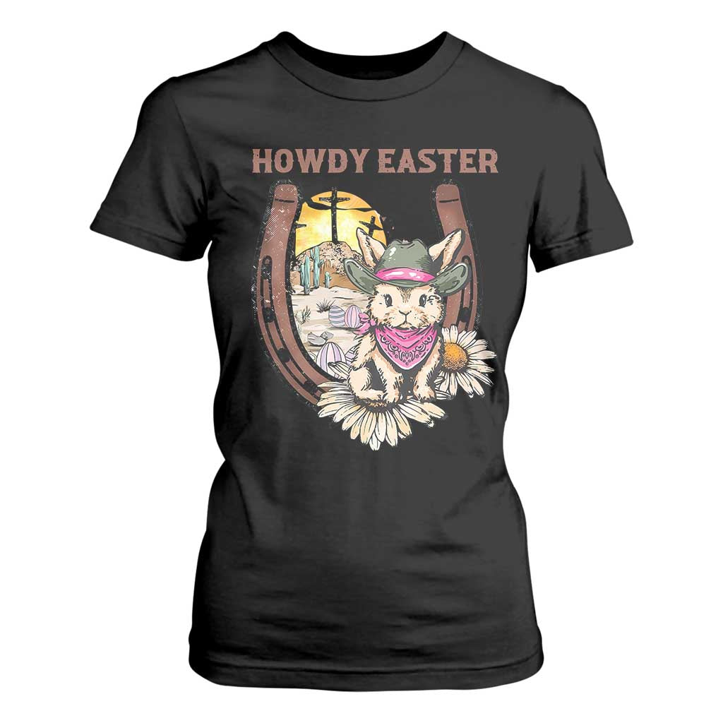 Funny Western Easter Day T Shirt For Women Howdy Easter Country Cowboy Bunny Horseshoe TS11 Black Print Your Wear