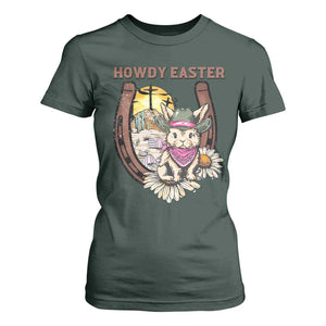 Funny Western Easter Day T Shirt For Women Howdy Easter Country Cowboy Bunny Horseshoe TS11 Dark Forest Green Print Your Wear