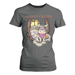 Funny Western Easter Day T Shirt For Women Howdy Easter Country Cowboy Bunny Horseshoe TS11 Dark Heather Print Your Wear