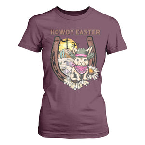 Funny Western Easter Day T Shirt For Women Howdy Easter Country Cowboy Bunny Horseshoe TS11 Maroon Print Your Wear
