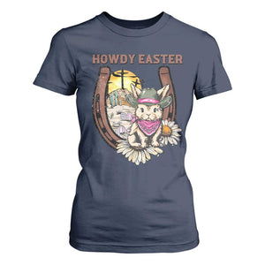 Funny Western Easter Day T Shirt For Women Howdy Easter Country Cowboy Bunny Horseshoe TS11 Navy Print Your Wear