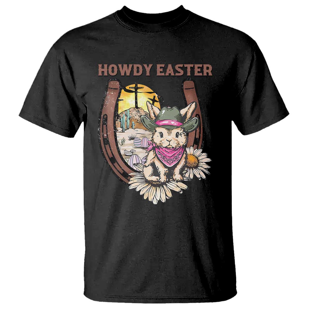 Funny Western Easter Day T Shirt Howdy Easter Country Cowboy Bunny Horseshoe TS11 Black Print Your Wear