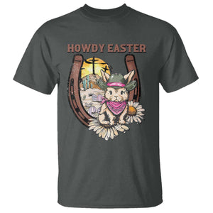 Funny Western Easter Day T Shirt Howdy Easter Country Cowboy Bunny Horseshoe TS11 Dark Heather Print Your Wear