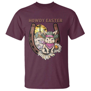 Funny Western Easter Day T Shirt Howdy Easter Country Cowboy Bunny Horseshoe TS11 Maroon Print Your Wear