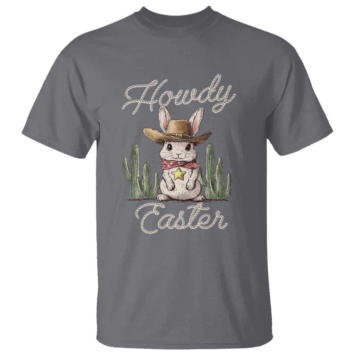 Funny Western Easter Day T Shirt Howdy Easter Country Cowboy Bunny TS11 Charcoal Print Your Wear