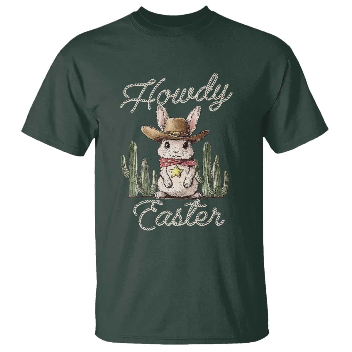 Funny Western Easter Day T Shirt Howdy Easter Country Cowboy Bunny TS11 Dark Forest Green Print Your Wear