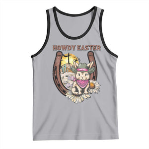 Funny Western Easter Day Tank Top Howdy Easter Country Cowboy Bunny Horseshoe TS11 Athletic Heather Black Print Your Wear