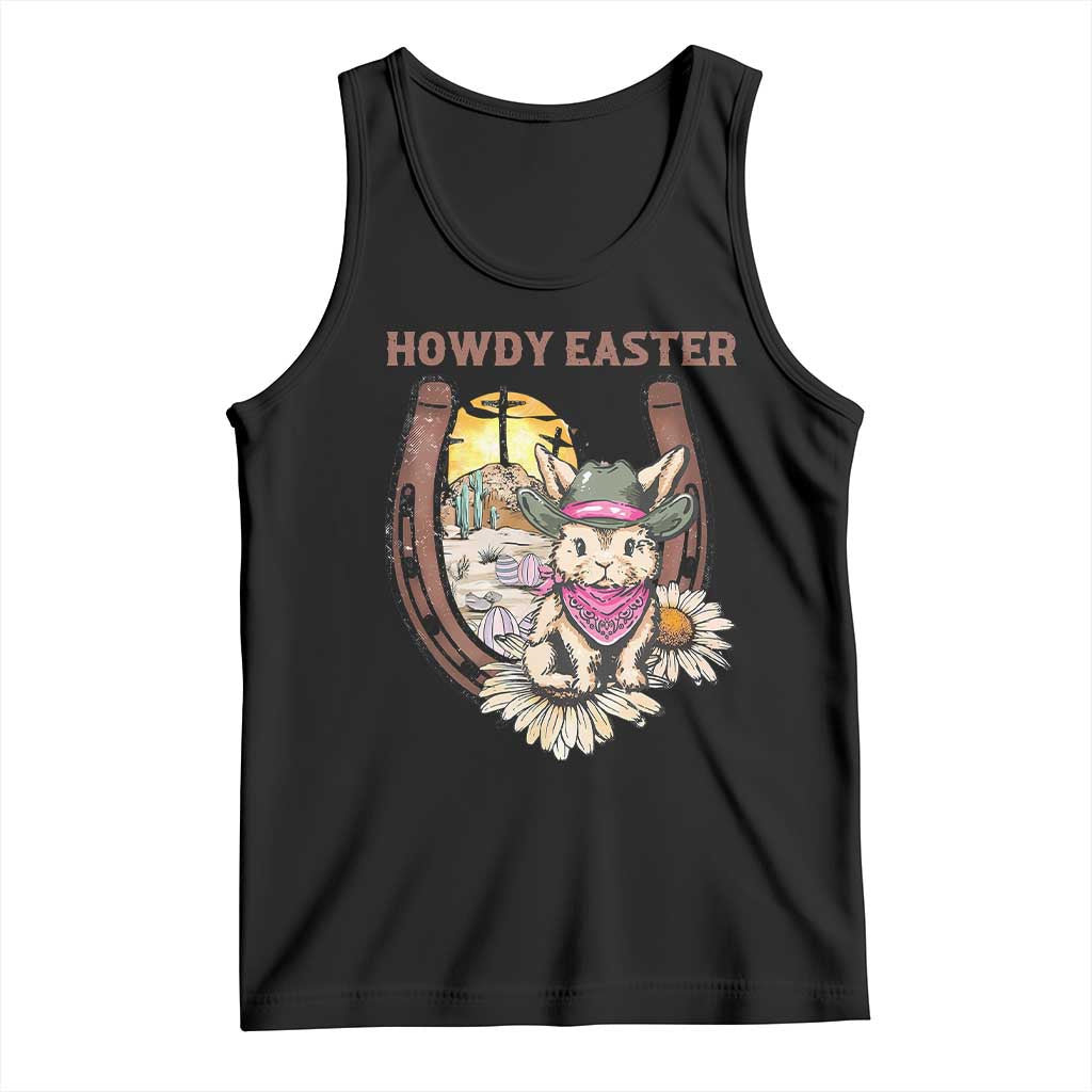 Funny Western Easter Day Tank Top Howdy Easter Country Cowboy Bunny Horseshoe TS11 Black Print Your Wear