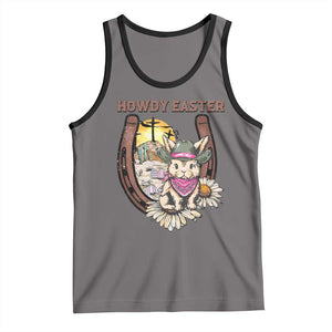 Funny Western Easter Day Tank Top Howdy Easter Country Cowboy Bunny Horseshoe TS11 Deep Heather Black Print Your Wear
