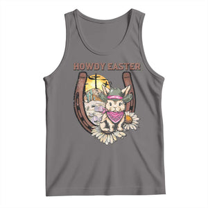 Funny Western Easter Day Tank Top Howdy Easter Country Cowboy Bunny Horseshoe TS11 Deep Heather Print Your Wear