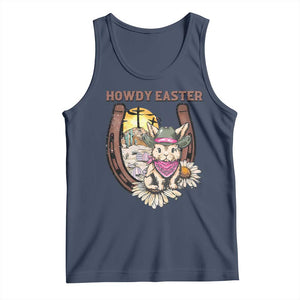 Funny Western Easter Day Tank Top Howdy Easter Country Cowboy Bunny Horseshoe TS11 Navy Print Your Wear