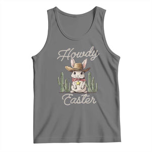 Funny Western Easter Day Tank Top Howdy Easter Country Cowboy Bunny TS11 Black Heather Print Your Wear